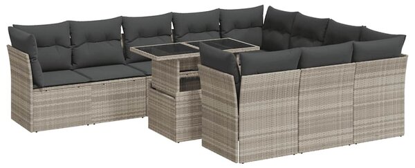 11 részes világosszürke polyrattan kerti ülőgarnitúra párnákkal