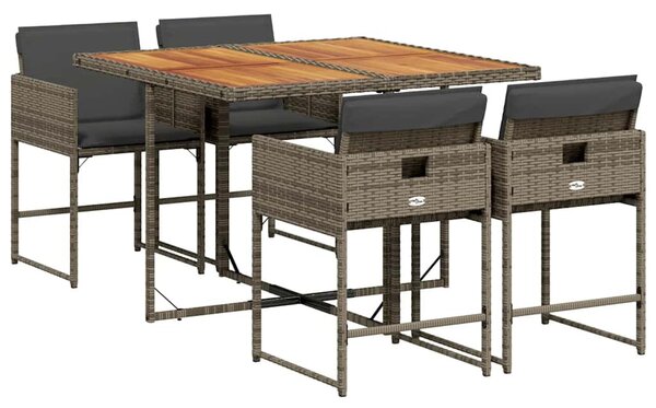 5 részes szürke polyrattan kerti étkezőgarnitúra párnával