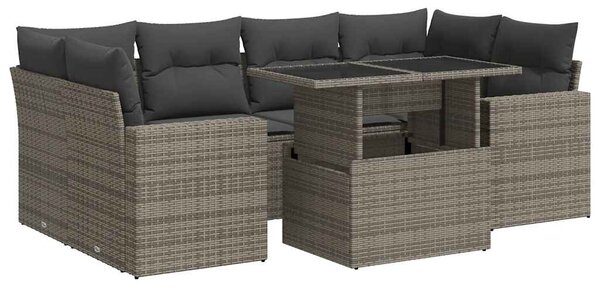 7 részes szürke polyrattan kerti ülőgarnitúra párnákkal
