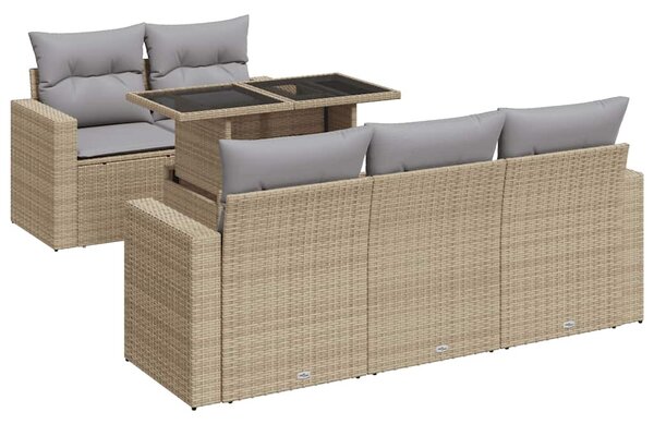 6 részes bézs polyrattan kerti ülőgarnitúra párnával