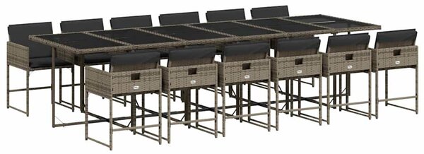 13 részes szürke polyrattan kerti ülőgarnitúra párnákkal