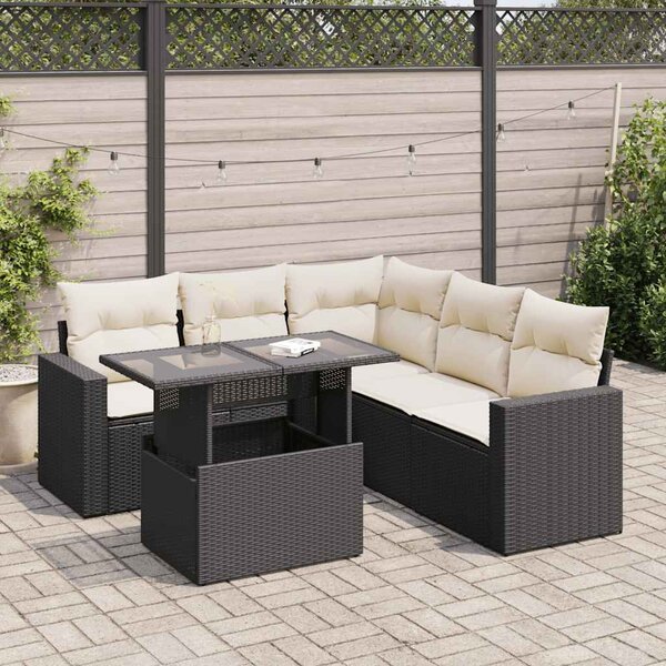 6 részes fekete polyrattan kerti ülőgarnitúra párnákkal
