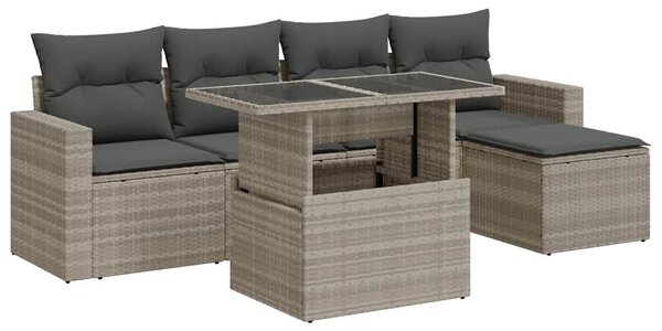 6 részes világosszürke polyrattan kerti ülőgarnitúra párnákkal
