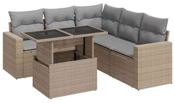 6 részes bézs polyrattan kerti ülőgarnitúra párnával