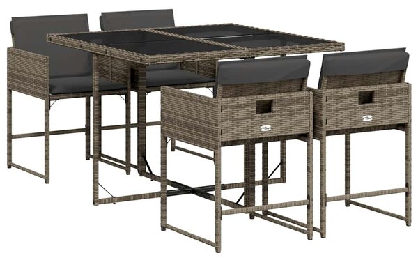 5 részes szürke polyrattan kerti étkezőgarnitúra párnával