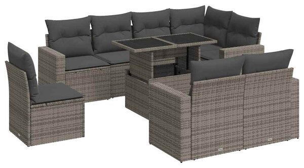 9 részes szürke polyrattan kerti ülőgarnitúra párnákkal