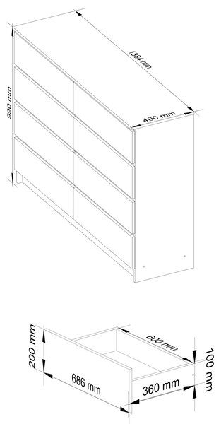 AKORD CLP K140 Komód Wenge-Fehér 8 Fiókos Laminált