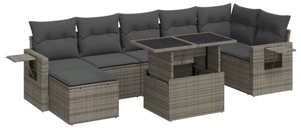 8 részes szürke polyrattan kerti ülőgarnitúra párnákkal
