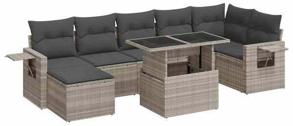 8 részes világosszürke polyrattan kerti ülőgarnitúra párnával