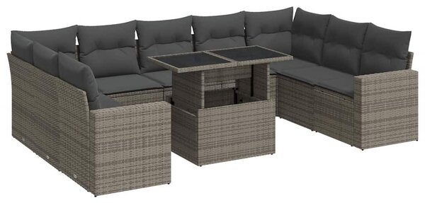 10 részes szürke polyrattan kerti ülőgarnitúra párnákkal