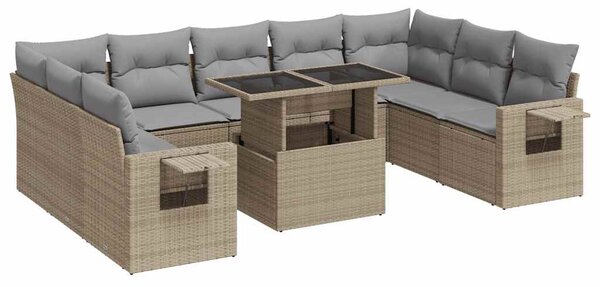 10 részes bézs polyrattan kerti ülőgarnitúra párnával