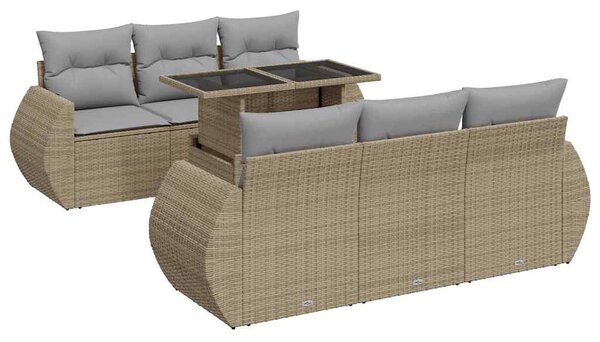 7 részes bézs polyrattan kerti ülőgarnitúra párnákkal