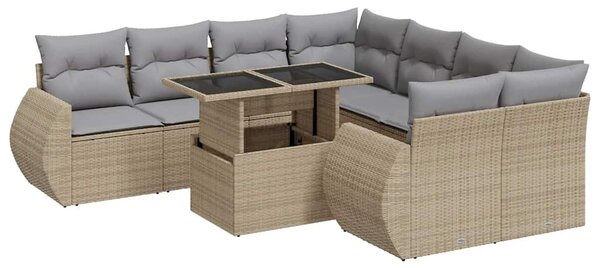 9 részes bézs polyrattan kerti ülőgarnitúra párnákkal