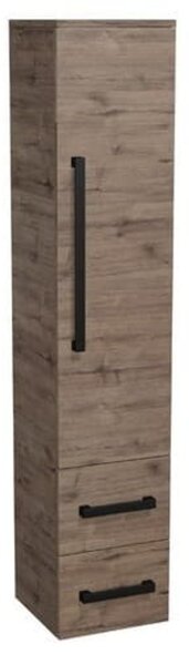 Magas fürdőszobai szekrény fekete fogantyúval SAT Cube Way 35x163x33 cm tölgy Wellington matrac CUBE3CV35DW