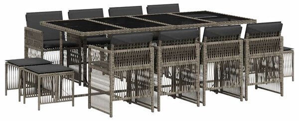 13 részes szürke polyrattan kerti ülőgarnitúra párnákkal