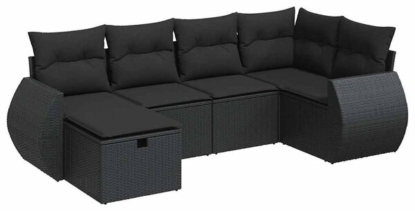 6 részes fekete polyrattan kerti ülőgarnitúra párnákkal