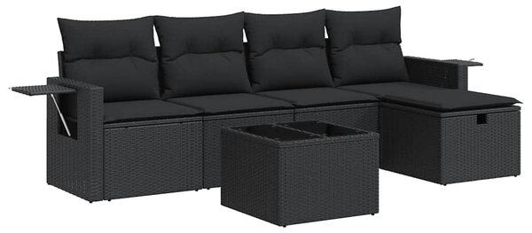 6 részes fekete polyrattan kerti ülőgarnitúra párnákkal
