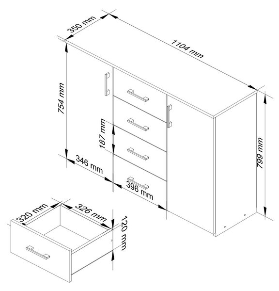 AKORD K45 Klasszikus Laminált Komód Fehér