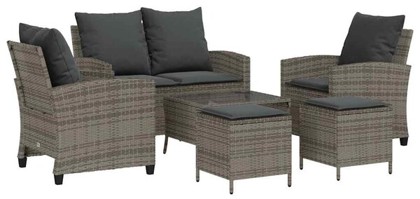 6 részes szürke polyrattan kerti ülőgarnitúra párnákkal