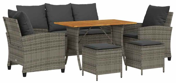 6 részes szürke polyrattan kerti ülőgarnitúra párnákkal