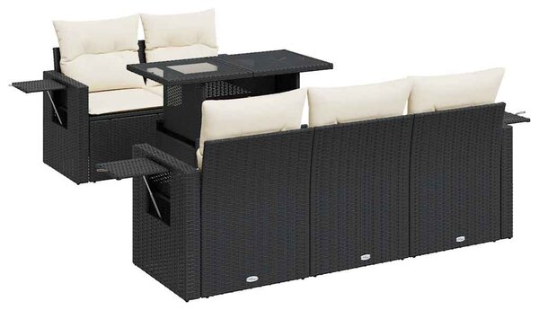 6 részes fekete polyrattan kerti ülőgarnitúra párnákkal