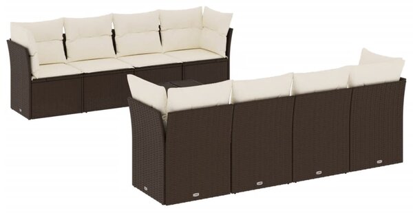9 részes barna polyrattan kerti ülőgarnitúra párnákkal