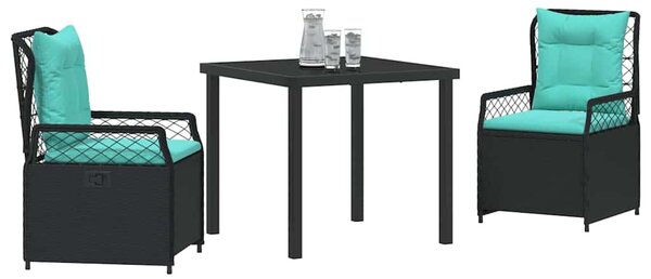 Kert étkező szett 3 pcs Fekete polirattan