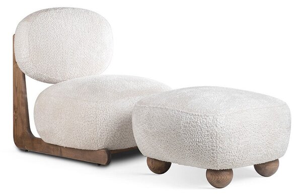 BAOBAB Luxus Puff Szövet Fehér Wenge Lábakkal