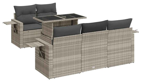 6 részes világosszürke polyrattan kerti ülőgarnitúra párnákkal