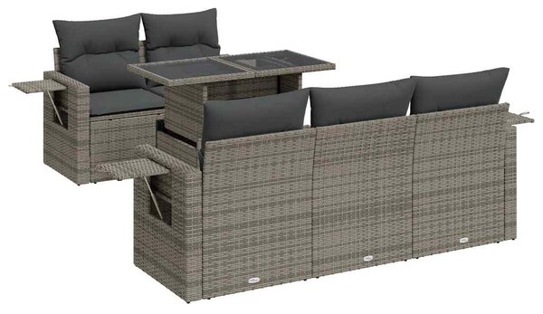6 részes szürke polyrattan kerti ülőgarnitúra párnákkal