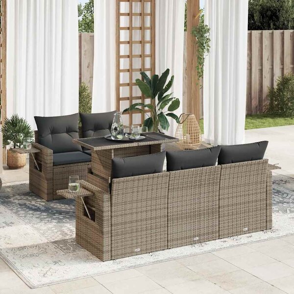 6 részes szürke polyrattan kerti ülőgarnitúra párnákkal