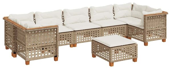 8 részes bézs polyrattan kerti ülőgarnitúra párnával