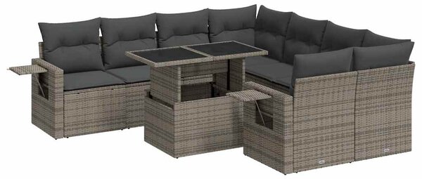 9 részes szürke polyrattan kerti ülőgarnitúra párnákkal