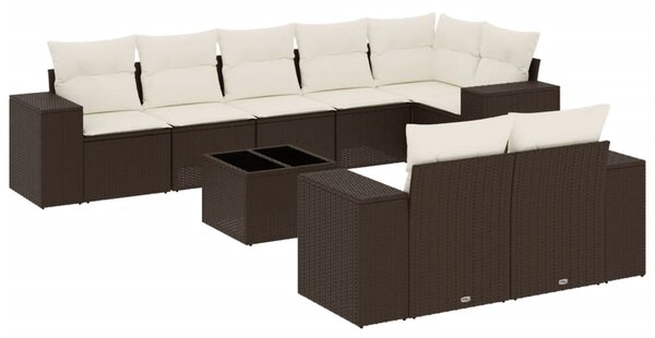 9 részes barna polyrattan kerti ülőgarnitúra párnákkal
