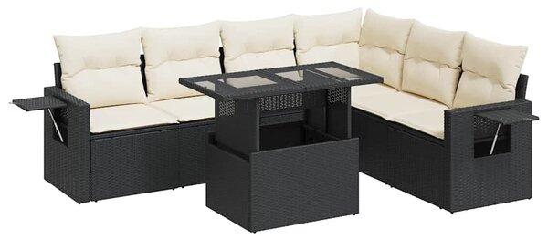 7 részes fekete polyrattan kerti ülőgarnitúra párnával