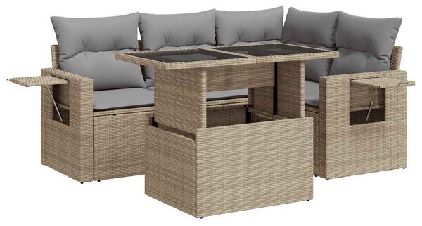 5 részes bézs polyrattan kerti ülőgarnitúra párnákkal