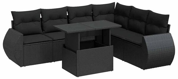 7 részes fekete polyrattan kerti ülőgarnitúra párnával