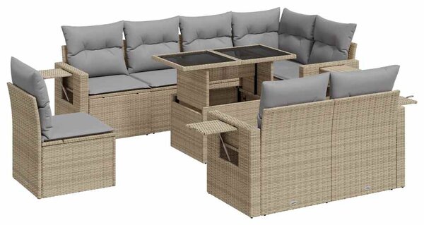 9 részes bézs polyrattan kerti ülőgarnitúra párnákkal