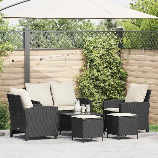 6 részes fekete polyrattan kerti ülőgarnitúra párnákkal
