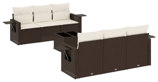 7 részes barna polyrattan kerti ülőgarnitúra párnákkal