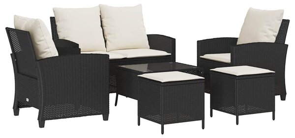 6 részes fekete polyrattan kerti ülőgarnitúra párnákkal
