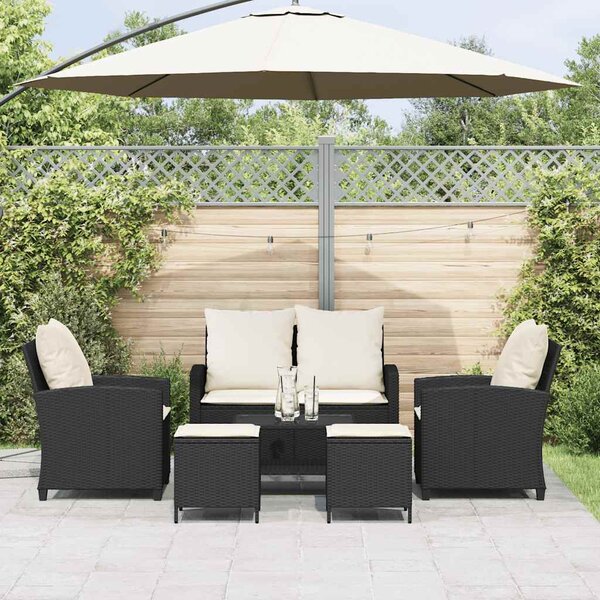 6 részes fekete polyrattan kerti ülőgarnitúra párnákkal