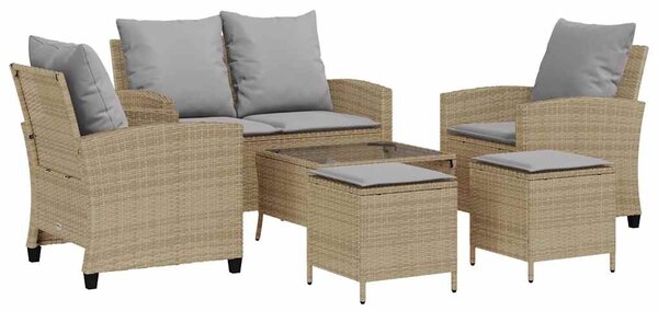 6 részes bézs polyrattan kerti ülőgarnitúra párnával