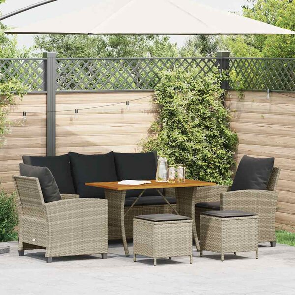 6 részes világosszürke polyrattan kerti ülőgarnitúra párnákkal