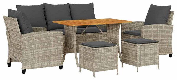 6 részes világosszürke polyrattan kerti ülőgarnitúra párnákkal