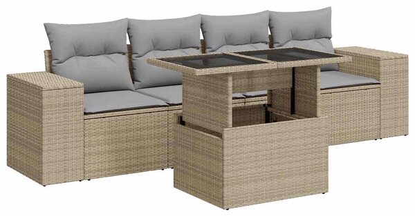 5 részes bézs polyrattan kerti ülőgarnitúra párnákkal