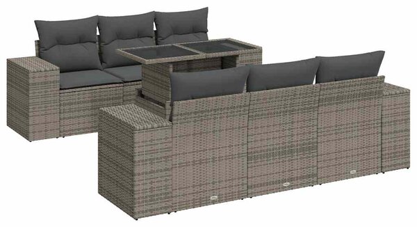 7 részes szürke polyrattan kerti ülőgarnitúra párnákkal