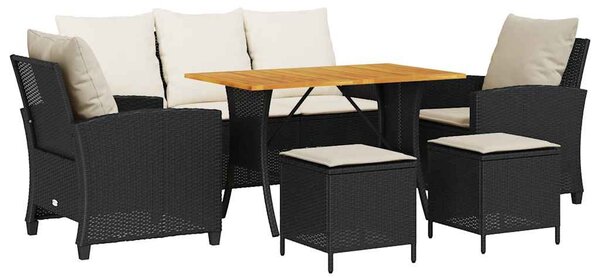 6 részes fekete polyrattan kerti ülőgarnitúra párnákkal