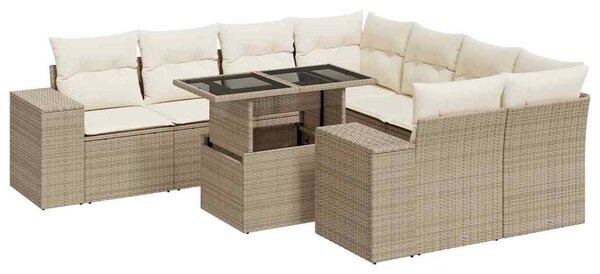 9 részes bézs polyrattan kerti ülőgarnitúra párnákkal