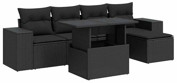 6 részes fekete polyrattan kerti ülőgarnitúra párnákkal